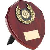 ROSEWOOD SHIELD AND GOLD TRIM ASSEMBLED TROPHY (1in CENTRE) - 6in